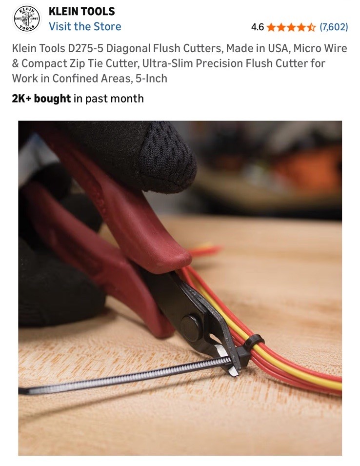 Klein Tools D275-5 Precision Flush Cutter 5 Inch