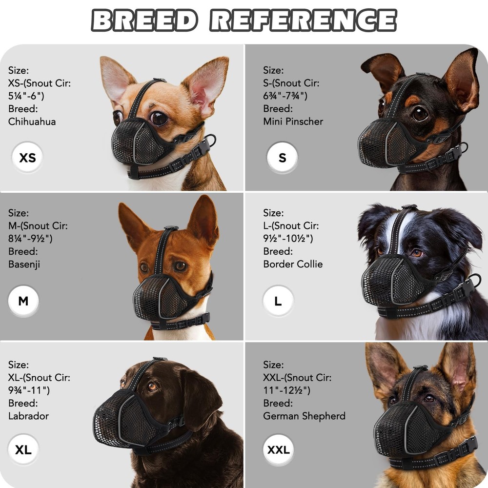 Mesh Soft Muzzle for Small Medium Large Sized Dogs, Breathable Reflective Adjust