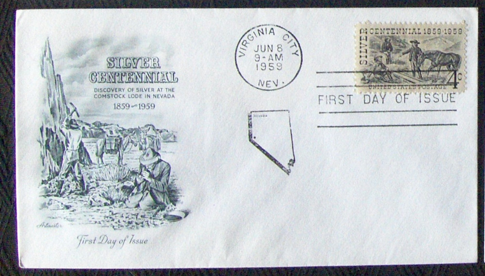 US FDC SC #1130 SILVER CENTENNIAL, Art Master Cachet 1959.