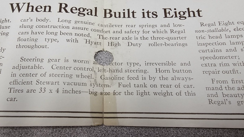 1916 Regal De Luxe Eight Sales Folder