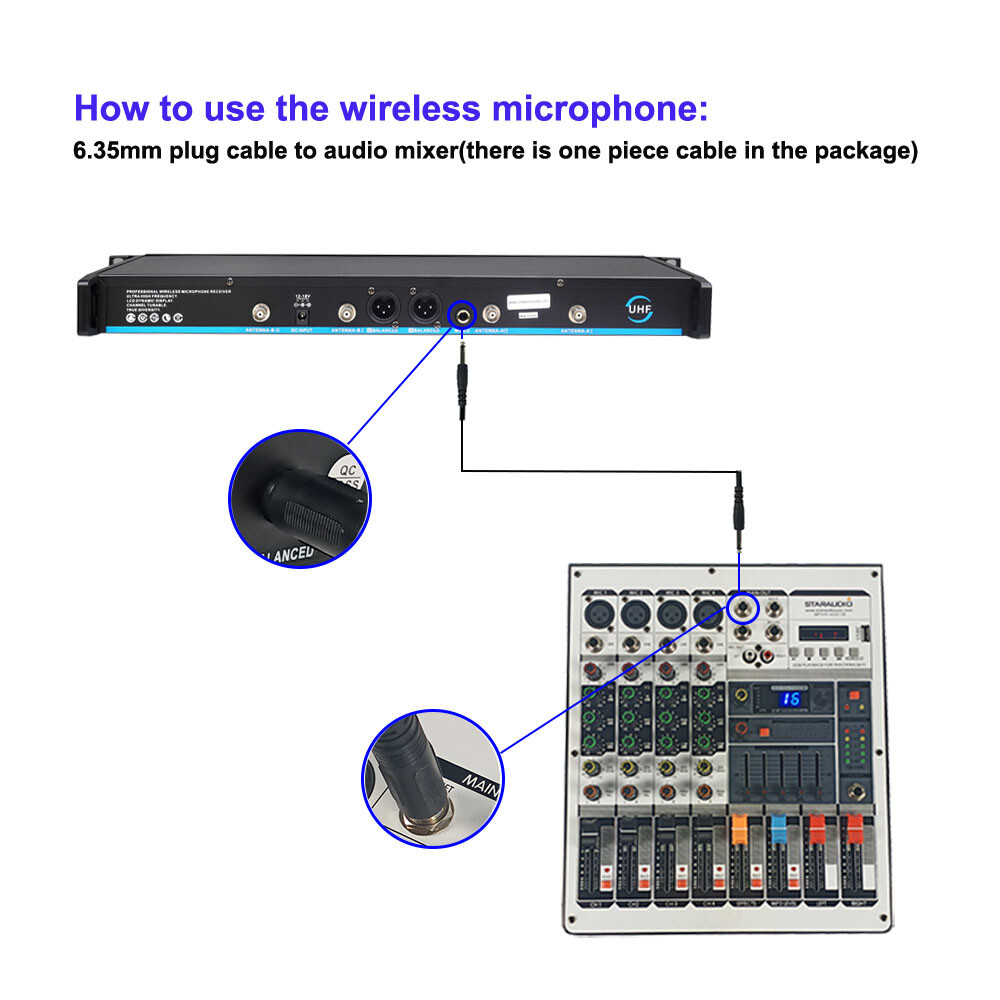 2CH UHF Handheld Microphone Reciver Wireless Microphone Stage Party Mic System