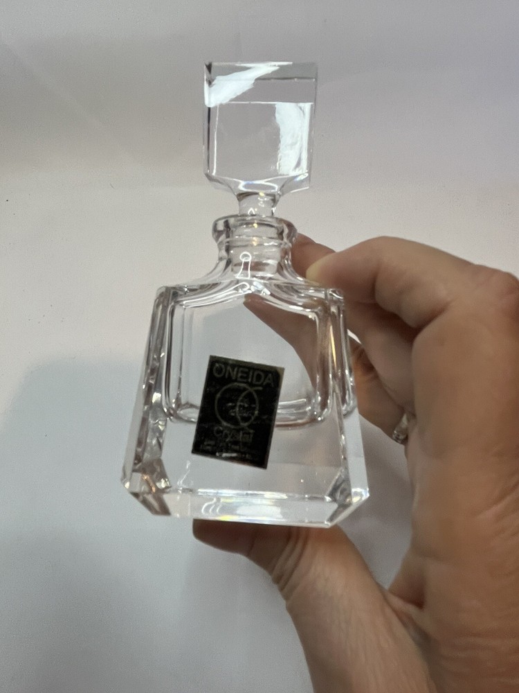Vintage Oneida Rectangular Perfume Bottle Hand Cut And Blown KOREA Clear Crystal