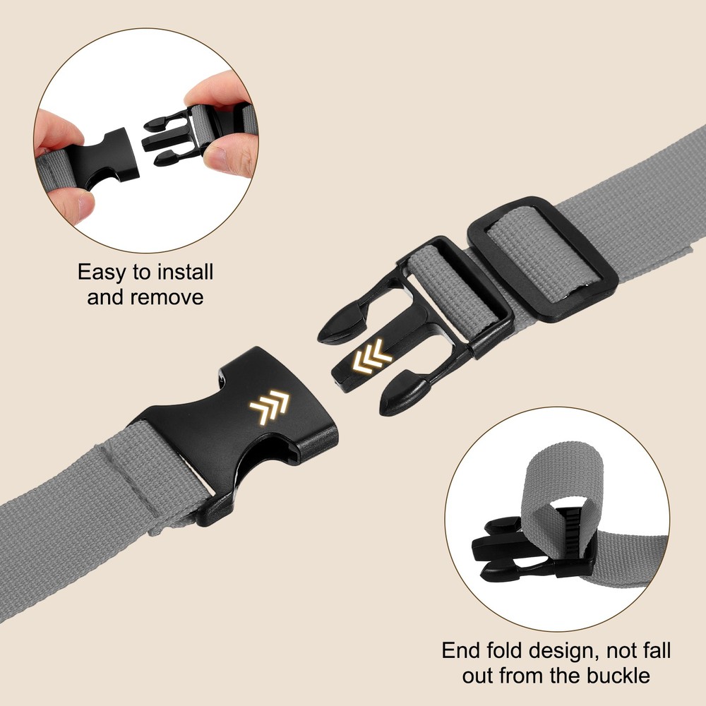 3pcs 1" x 2ft Utility Straps with Quick Release Buckle Adjustable, Gray