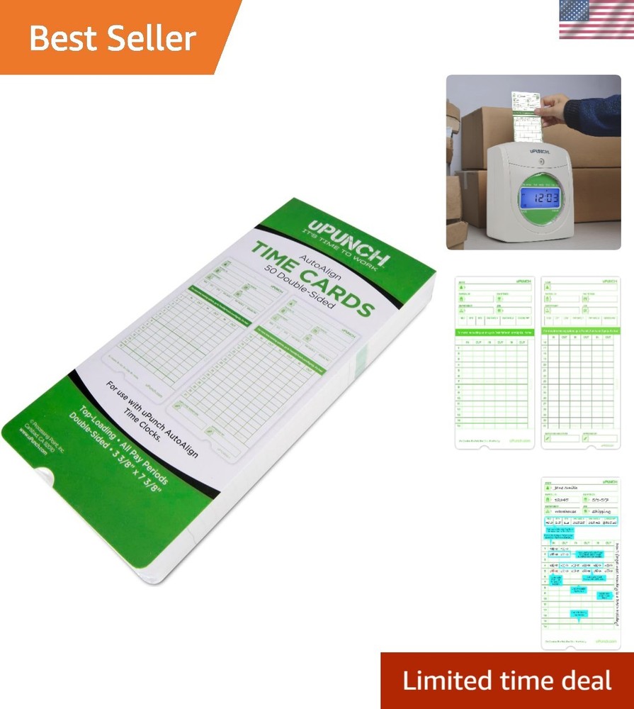 Efficient Time Clock Cards 7.37 x 3.37 - 50 Double-Sided Cards for Tracking