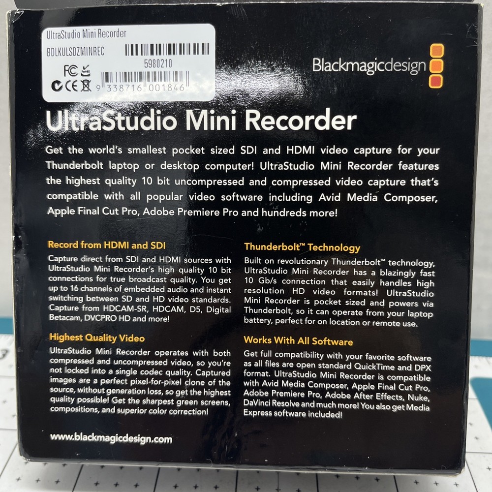 Blackmagic UltraStudio Mini Recorder 10 bit SDI & HDMI for Thunderbolt Computer