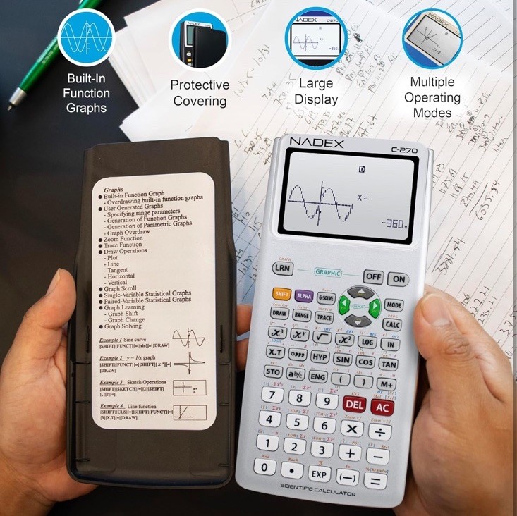 NADEX C-270 Scientific Calculator with Graph Functions, Black, 360 Functions