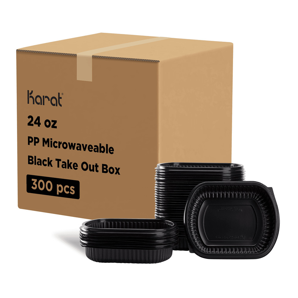 Karat 24oz PP Microwaveable Black Take Out Box - 300 pcs, FP-BB24