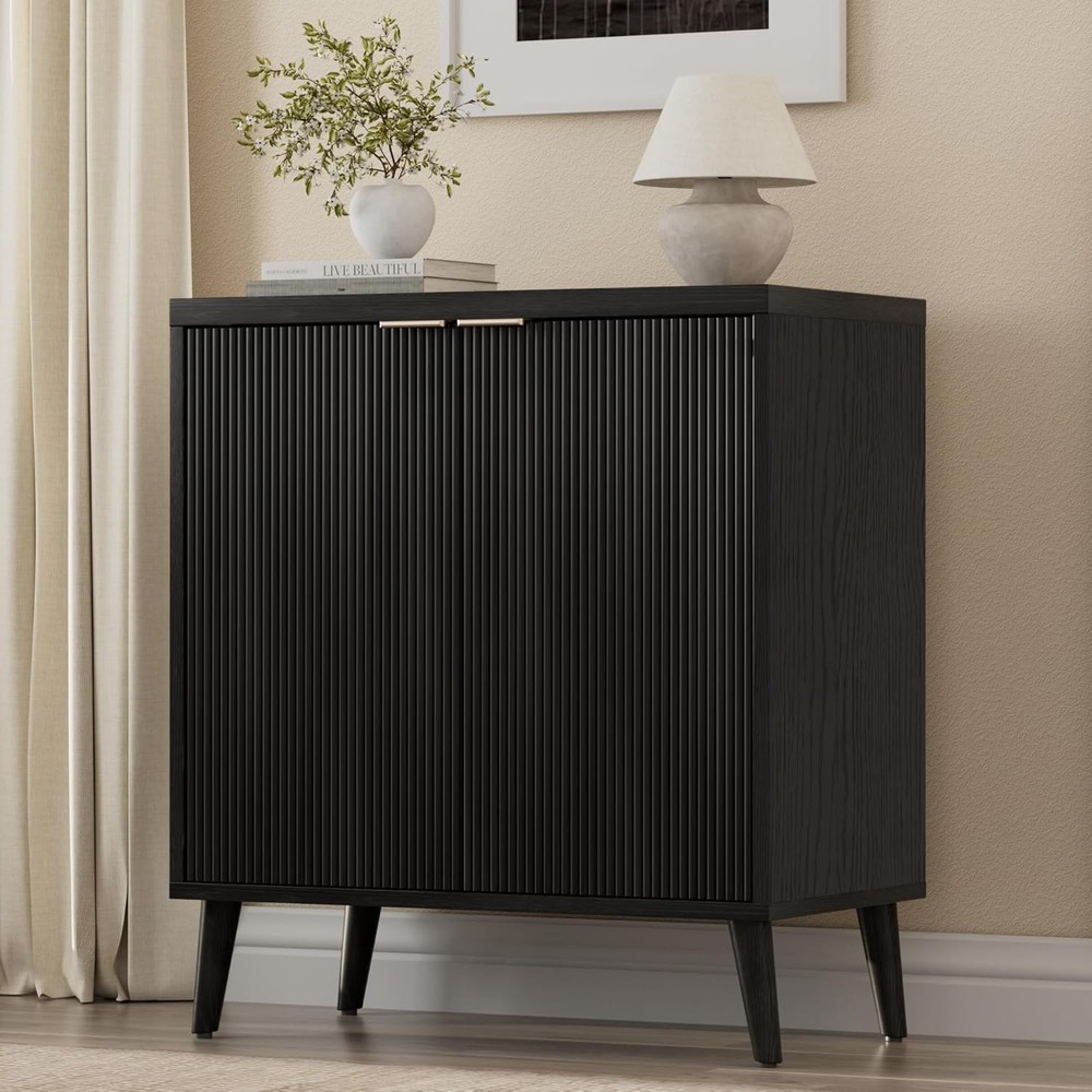 Buffet Cabinet W/ Storage Modern Fluted Accent Sideboard W/ Doors & Adjustable