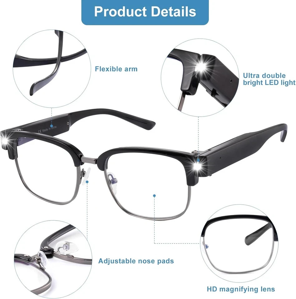 200% Magnifying Glasses with Light,Usb Rechargeable LED Lighted Magnifying Eyewe