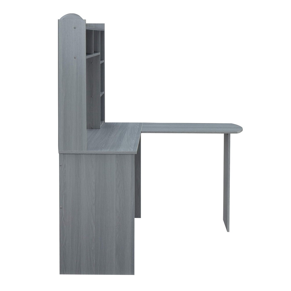 Techni Mobili Modern Hutch L-Shaped Computer Desk, Grey