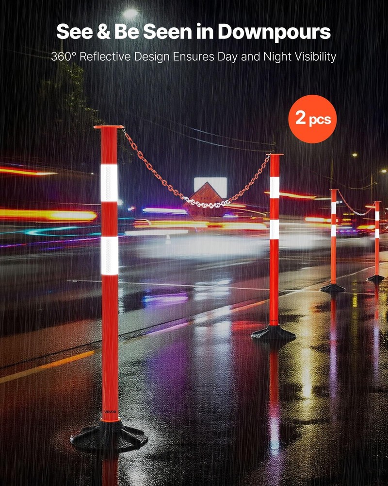 34'' Traffic Delineator Post Set with Weighted Base,High Reflective Strips,Chain