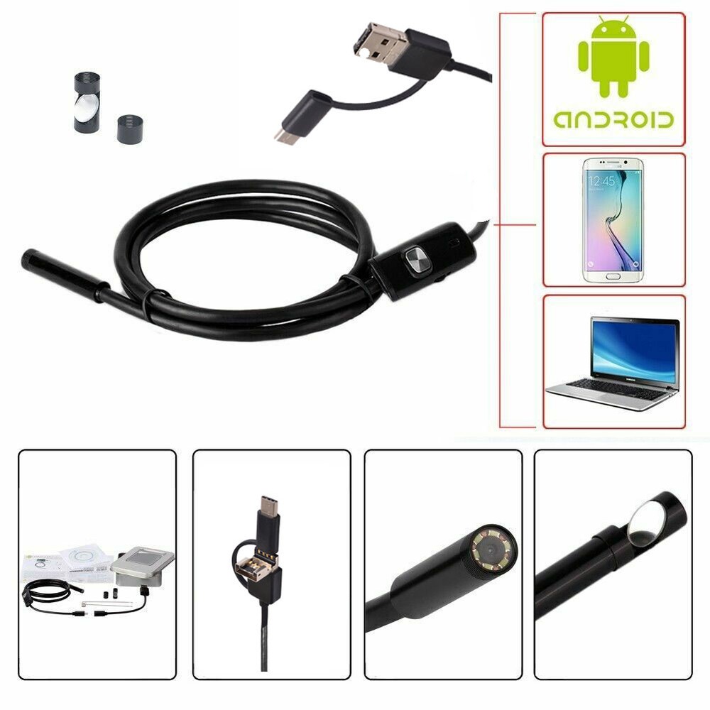 3in1 Micro USB Type C Android Endoscope 7mm Snake Borescope Inspection Camera US