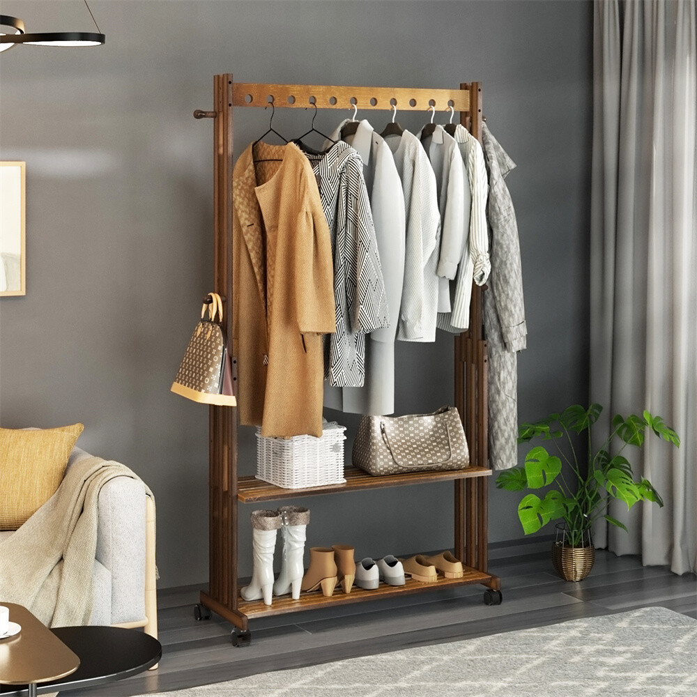 Free-Standing Clothes Rail Adjustable Garment Rack Rolling Hanging Display Shelf