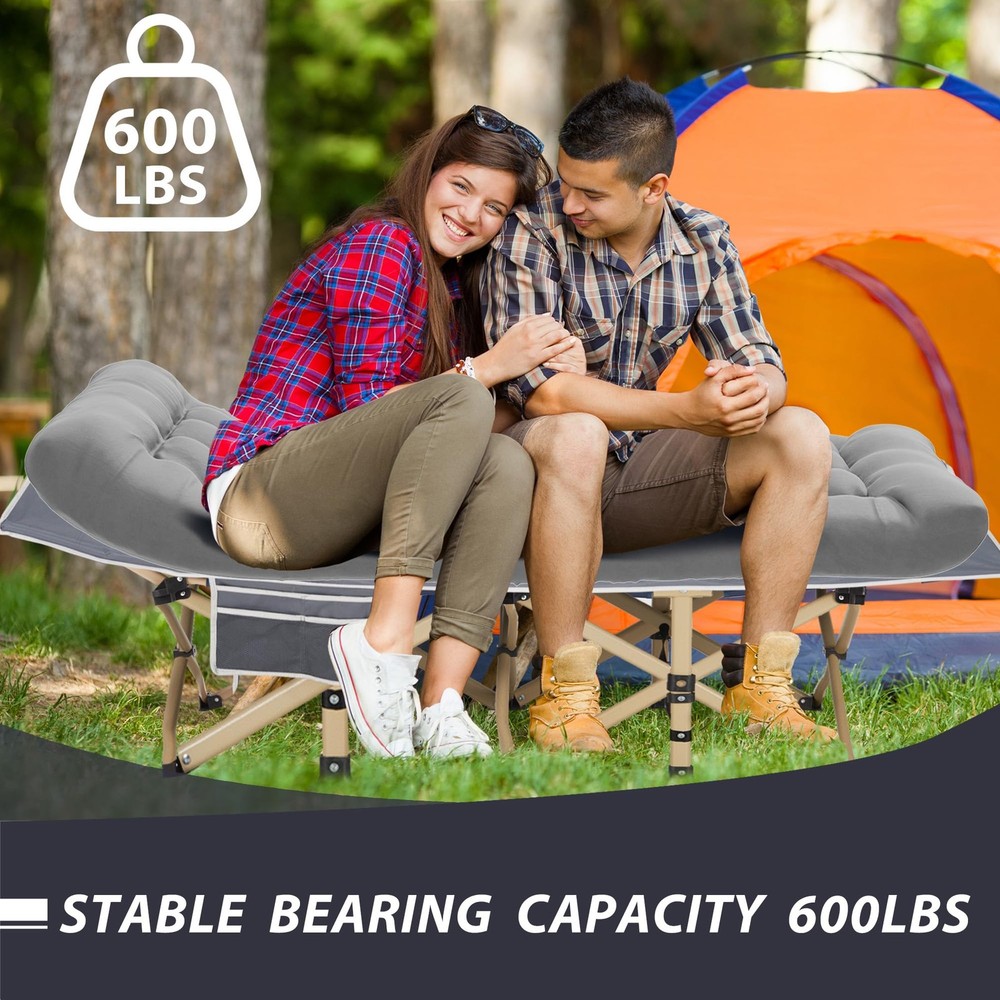 Folding Camping Cot with Comfy Mattress(Grey),600LBS(Max Load),Portable Cot B...