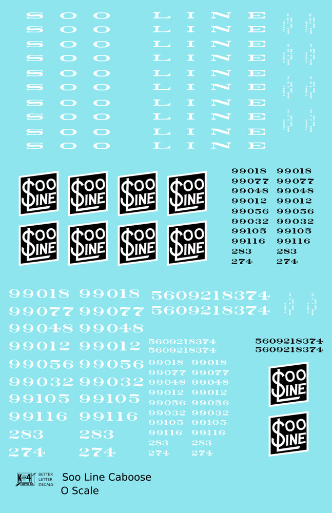 K4 O Scale Decals Soo Line Caboose White