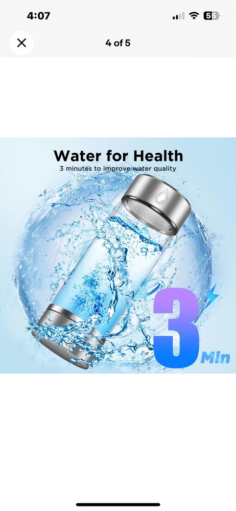 H2 Smart Hydrogen Cup Hydrogen Water Generator NEW! Silver Color