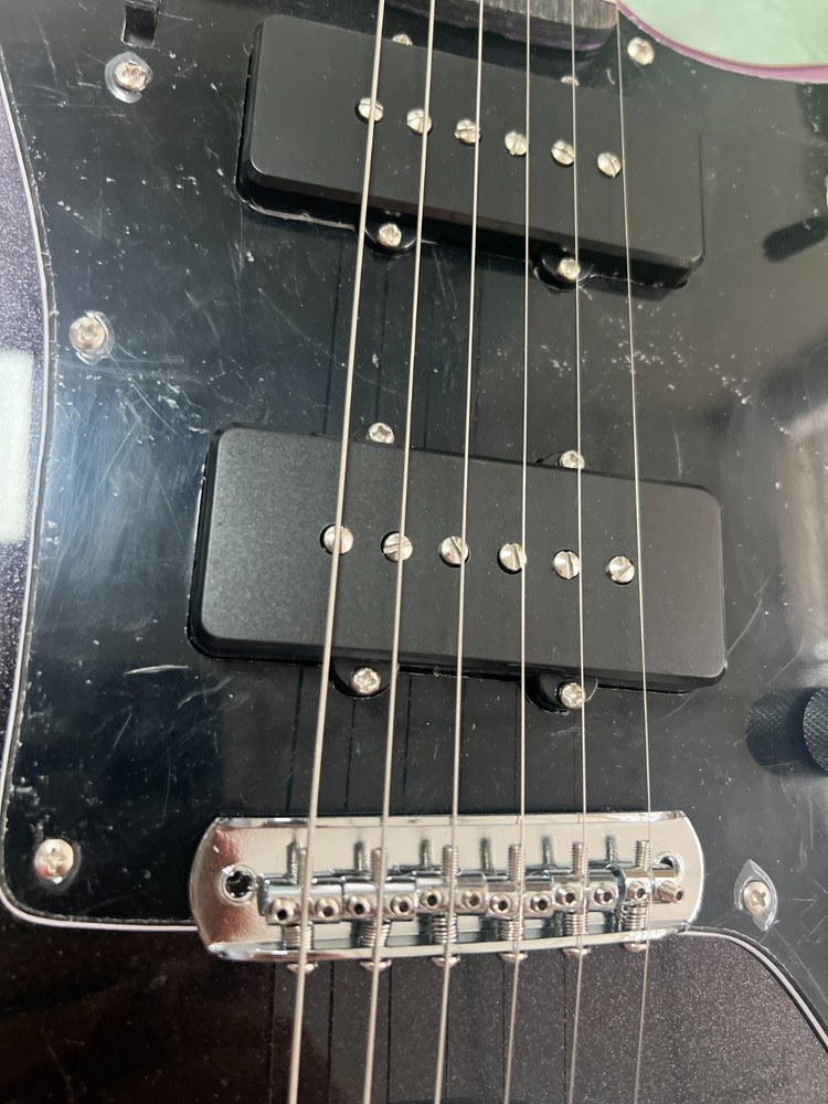 Jazz style electric guitar purple gradient solid silver hardware