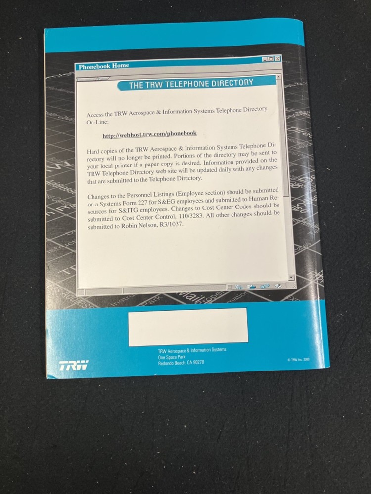 TRW TELEPHONE DIRECTORY, JUNE 2000, AEROSPACE & INFORMATION SYSTEMS