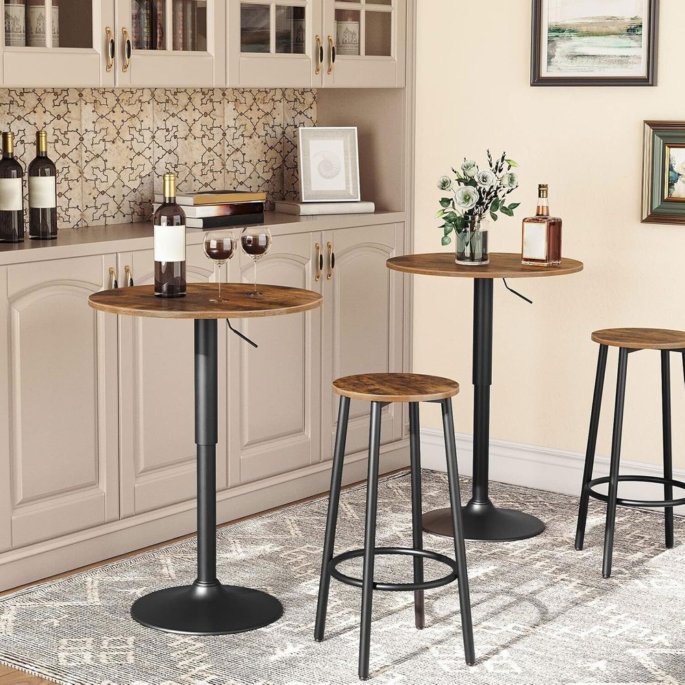 Bar Table Height-Adjustable Round Pub Table 27-35.4 Inches with Sturdy Base