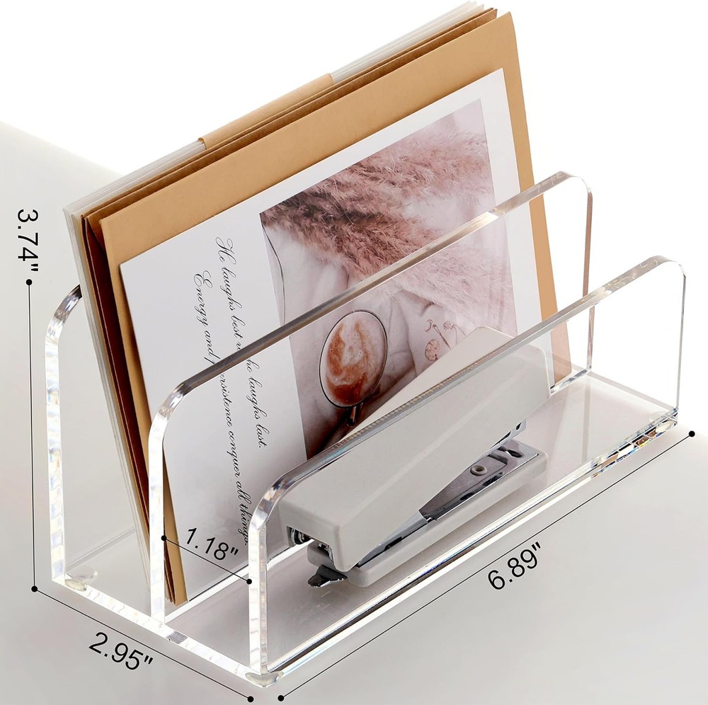 Acrylic Mail Sorter Desktop Organizer Holder 2 Compartments Clear Small File