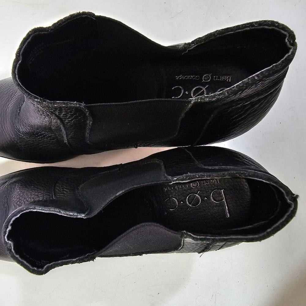BOC Black Leather Chunky Heel Ankle Booties Women’s Classic Pull On Boots