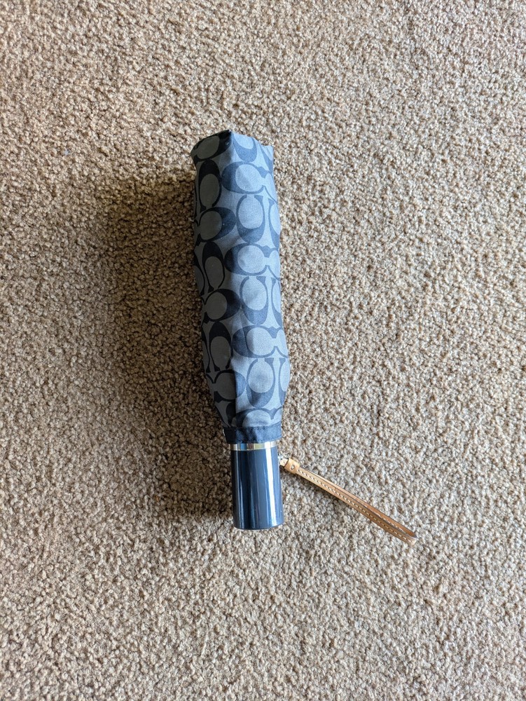 Coach Folding Umbrella Black & Graphite Grey Signature Print Compact