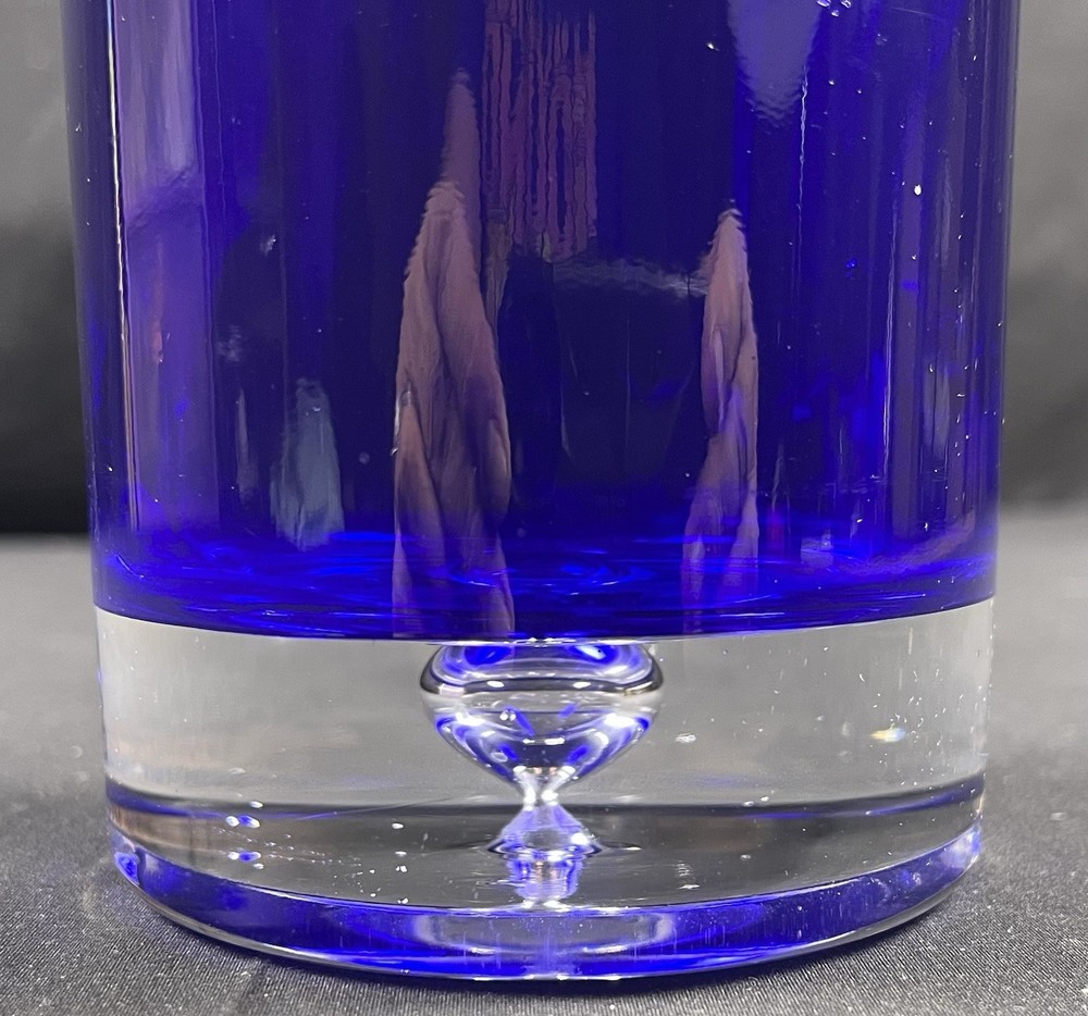 Vintage Cobalt Blue Decanter Flat Stopper Bubble