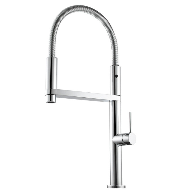 Chrome Brass Kitchen Faucet with Pull Down Sprayer,Commercial Single Handle Tap