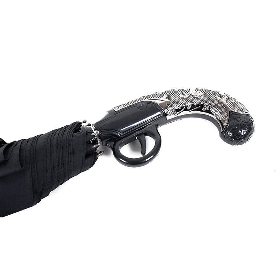 Classical Gun Handle Automatic Umbrella Black Two Fold Sun Rain Umbrella Gear