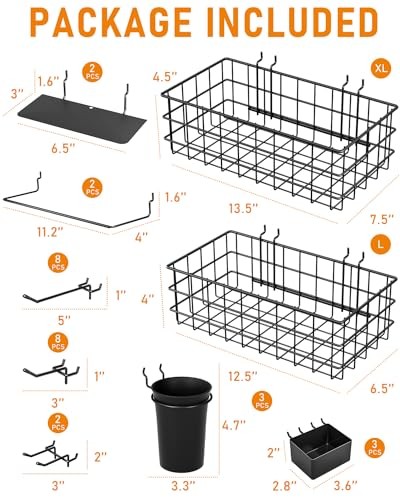 30PCS Peg Board Organizer Accessories Kit, Pegboard Hooks Assortment Black