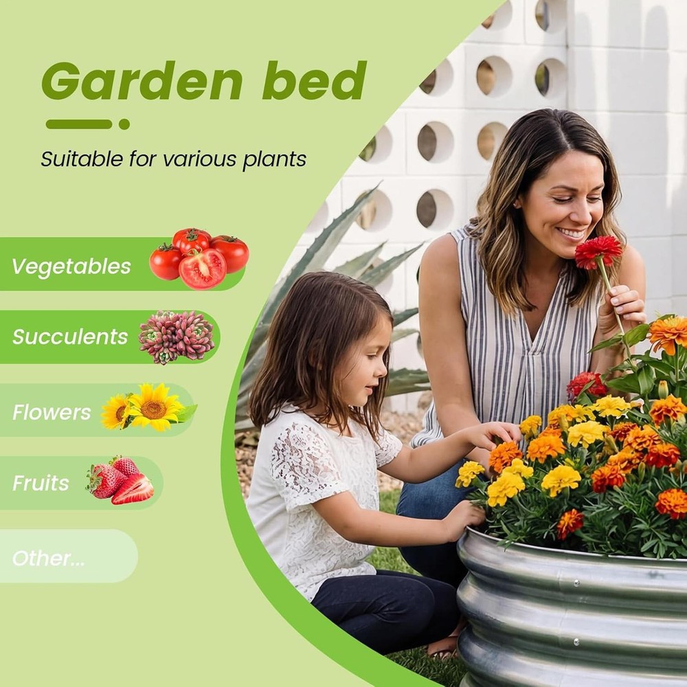 Round Galvanized Raised Garden Bed Planter Vegetable Flower