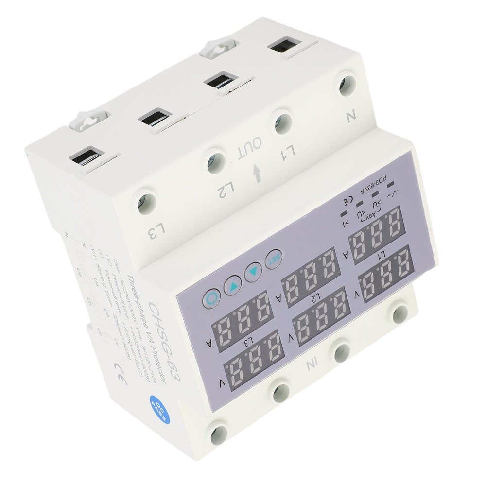 3 Phase DIN Rail Voltmeter Ammeter Auto Overvoltage Overcurrent Protector AC230