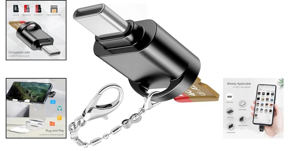 Ultra-Compact USB-C Micro SD Card Reader with Keychain - 480 Mbps Fast Transfer