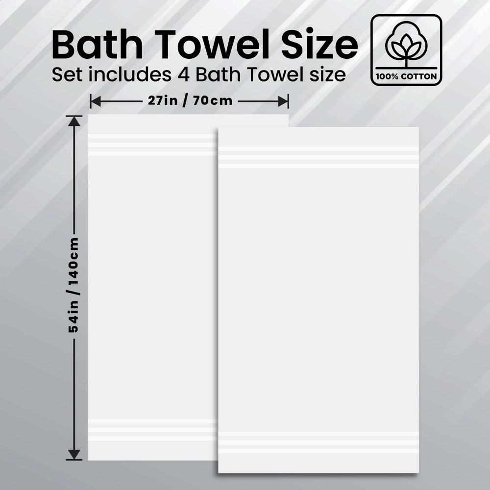 Extra Large Bath Towels, 2 Pack, 100% Cotton, Soft, White