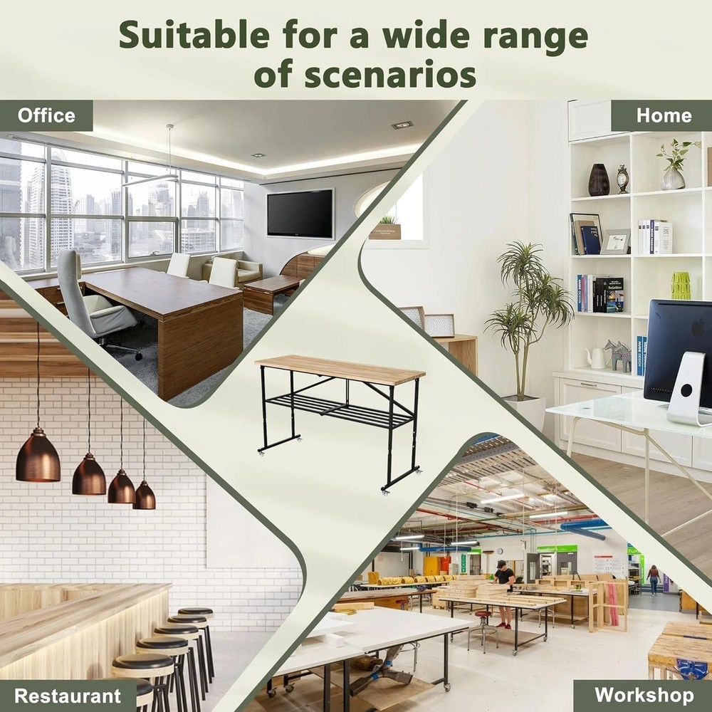 65"Workbench Adjustable Height Work Table 2000LBS Load Rubber Wood Top