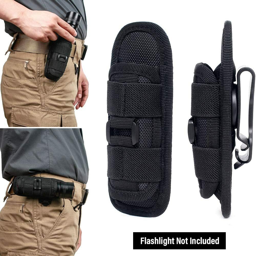 Tactical Flashlight Pack Holster Belt Carry Case Holder with 360° Degrees Rotate