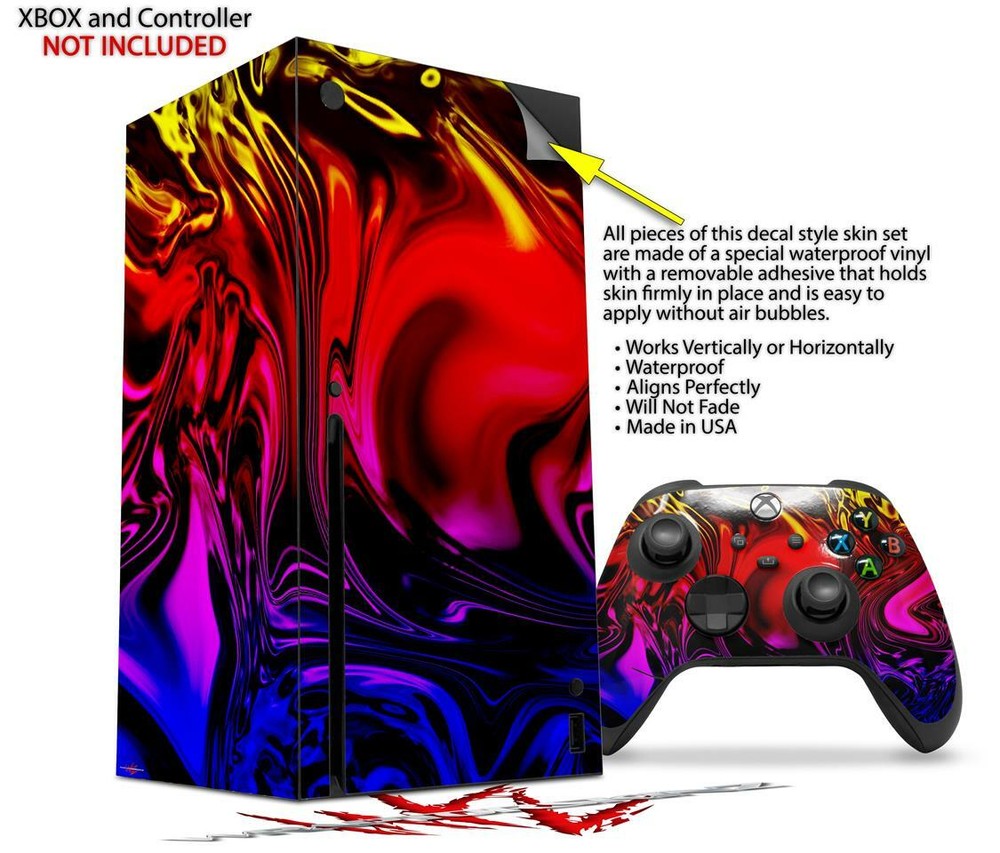 Skins XBOX Series X Console Controller Liquid Metal Chrome Flame Hot