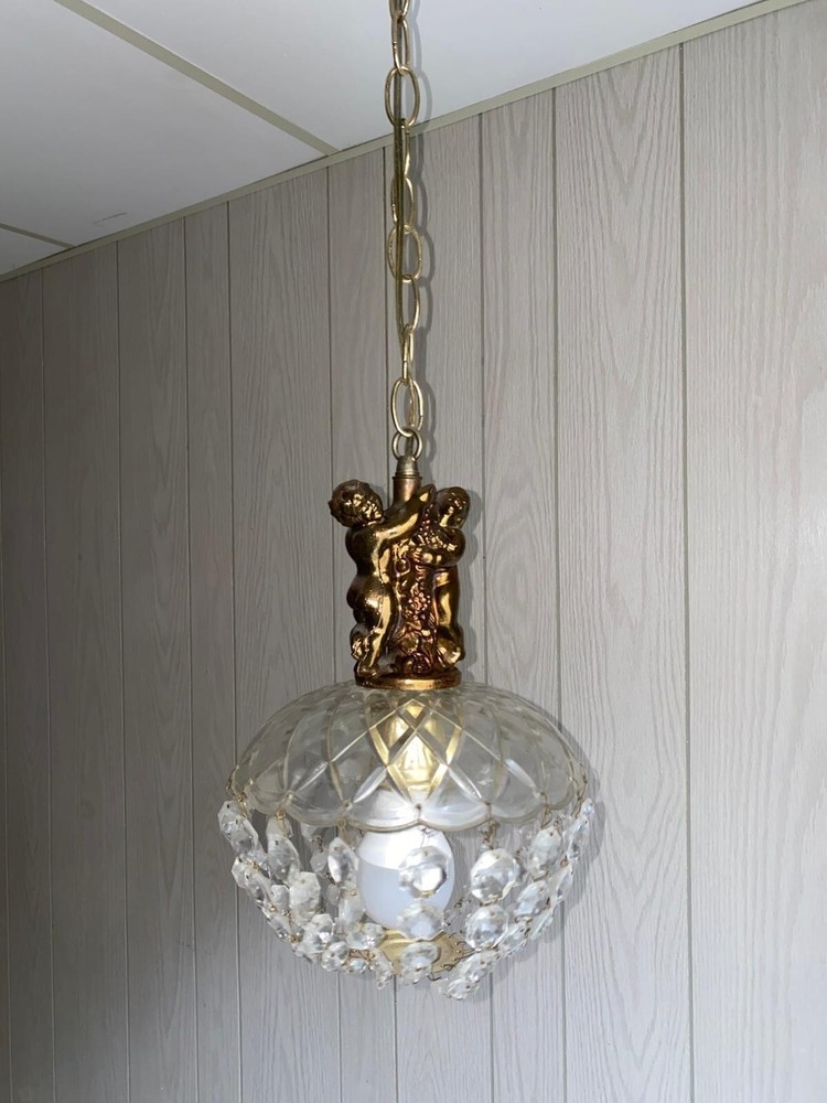 Mid-Century Cherub Crystal Pendant Lamp