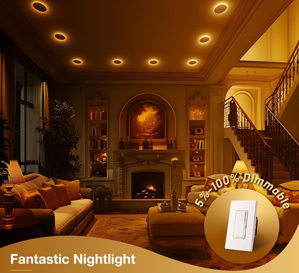 12-Pack 6" LED Recessed Lights - 5CCT Selectable & Night Light Mode