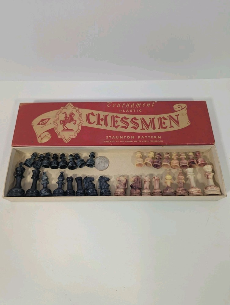 VTG ES Lowe Staunton Pattern Chessmen Plastic Tournament Set - Vintage Chess