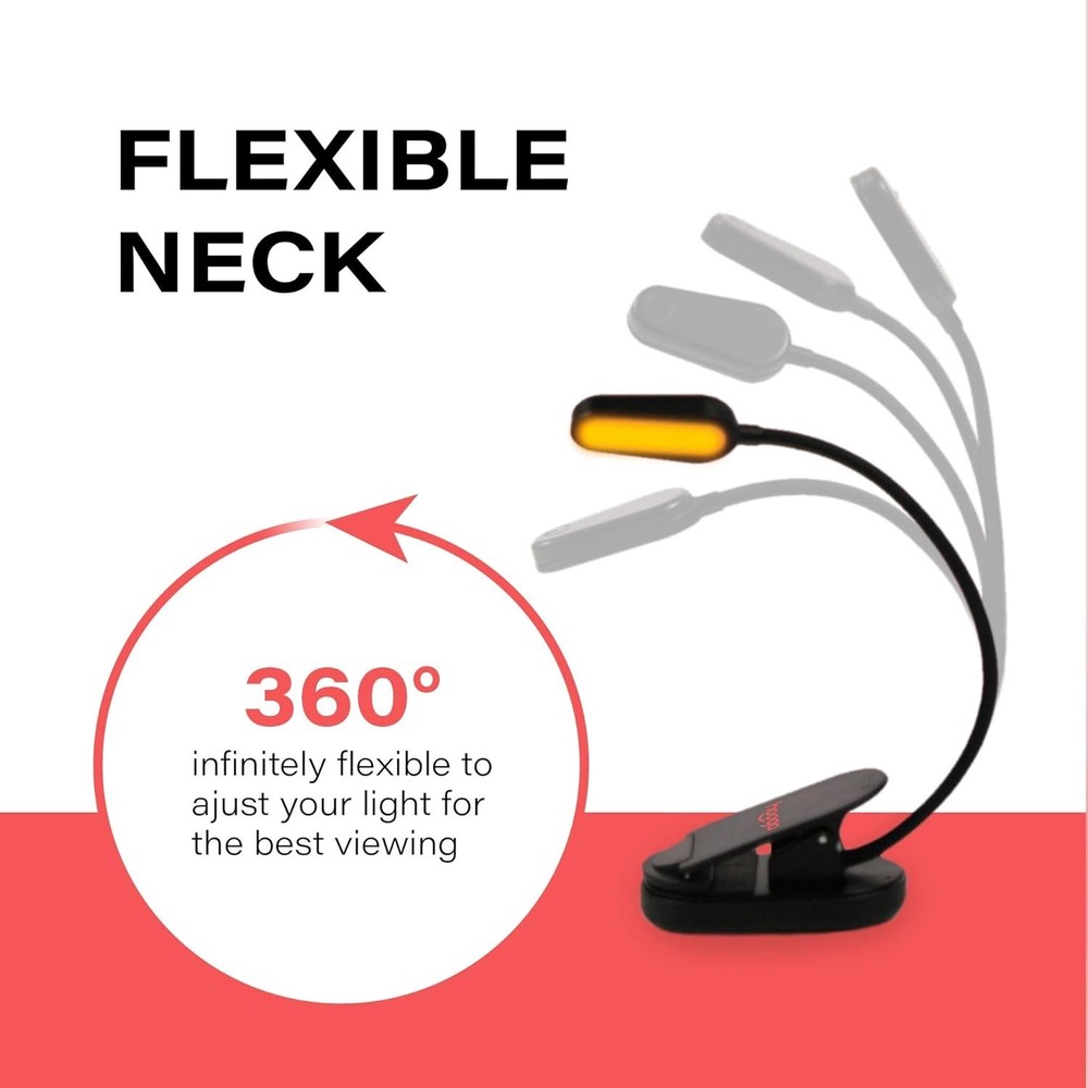 Amber Book Light Rechargeable Clip-On Blue Light Blocking LED Reading Light
