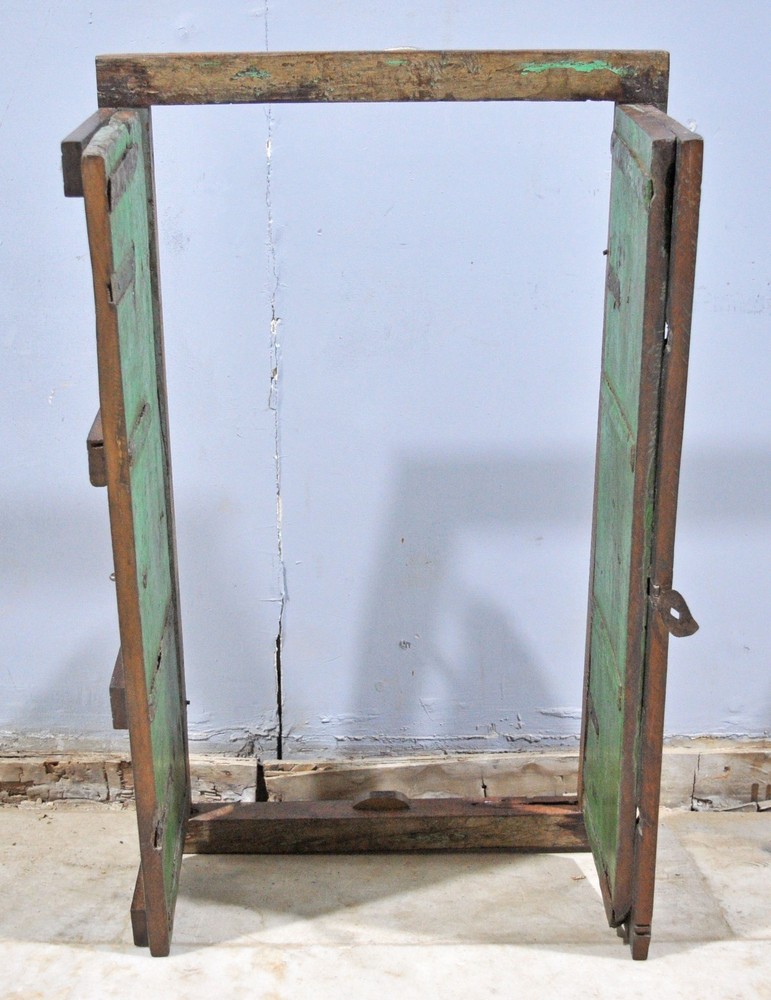 Antique Wooden Wall Decow Window Panel Frame Original Old Rustic Polychrome