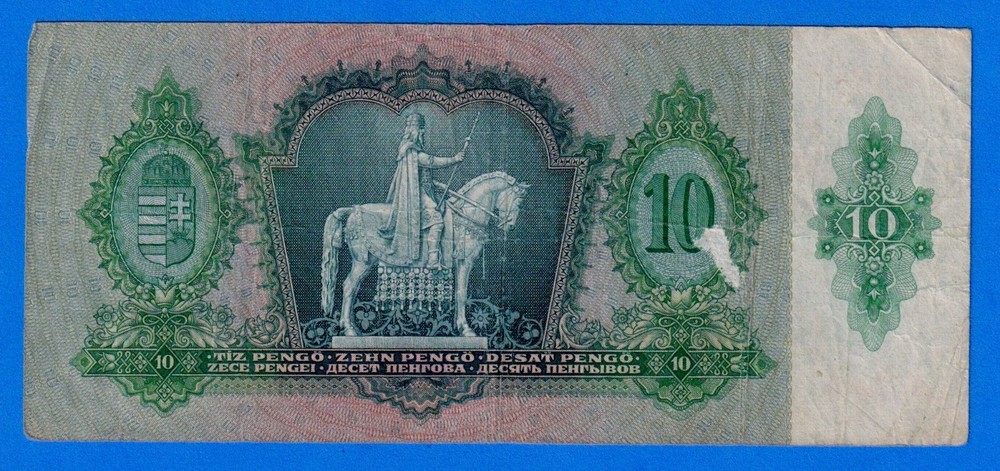 Hungary 10 TIZ PENGO 1936 P-100 Circulated Note B584 059289