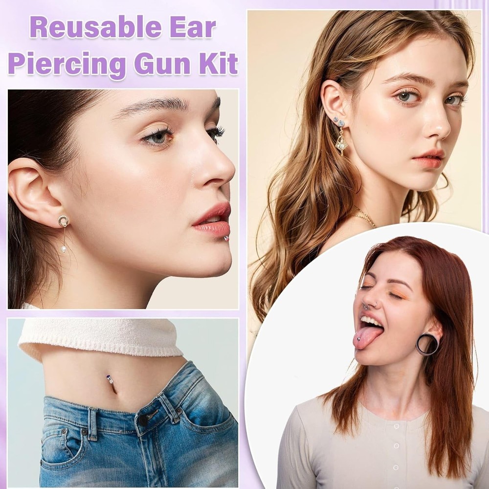 Professional Ear Piercing Gun, Reusable Machine with Dark Black
