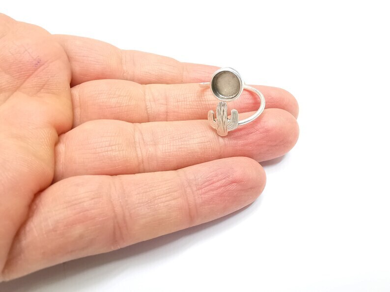 Cactus Ring Blank Setting Base Cabochon Bezel Silver Plated Brass 8mm G33054