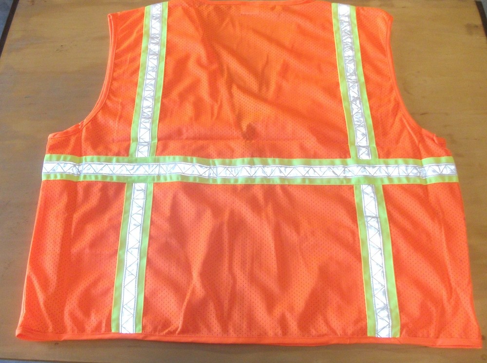 Safety Vest High-Viz Orange, Reflective Strips, Solid Front, Mesh Back, Size 3XL