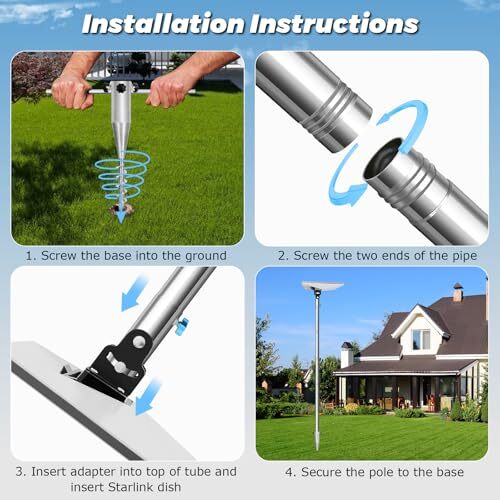 Starlink Mini Pole Mount, with 0-30° Adjustable Starlink Pipe Adapter, 9ft