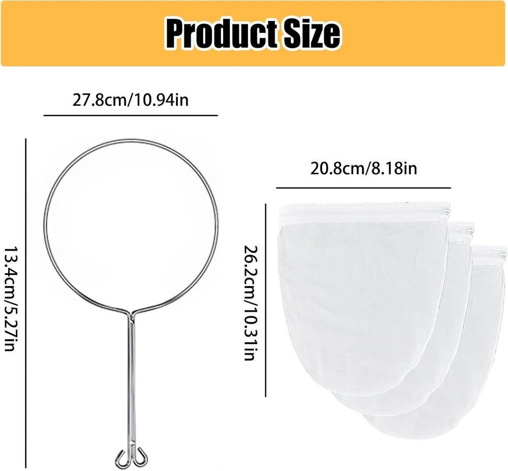 3-Pack Thai Tea Filter - Ultra Fine Mesh Strainer Bags with Handle - Thai Style