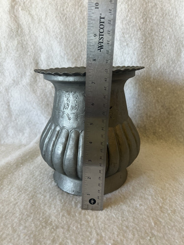 METAL VASE CONTAINER, STAMPED PATTERN