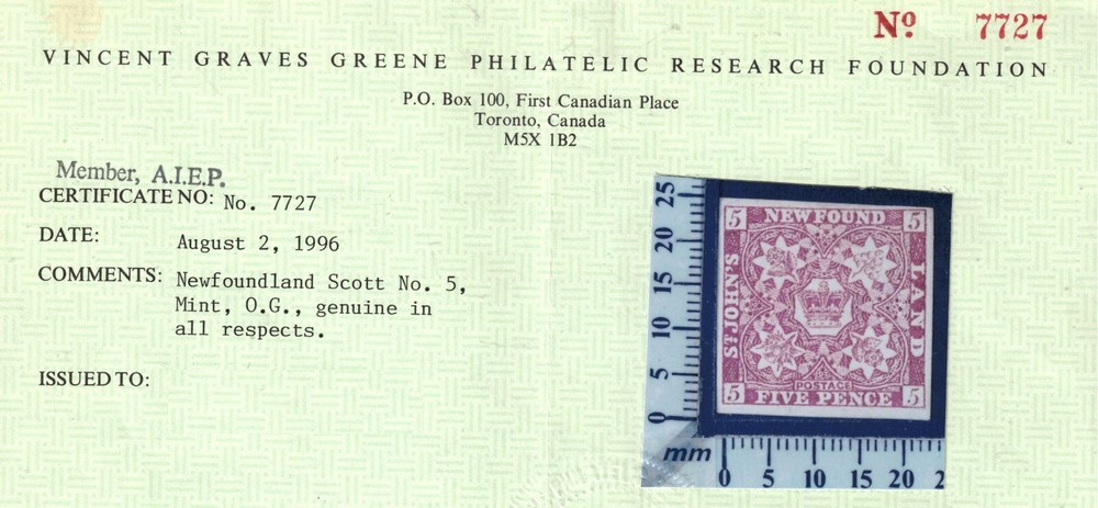 Newfoundland #5 Very Fine Mint Very Lightly Hinged (Appears Never Hinged)